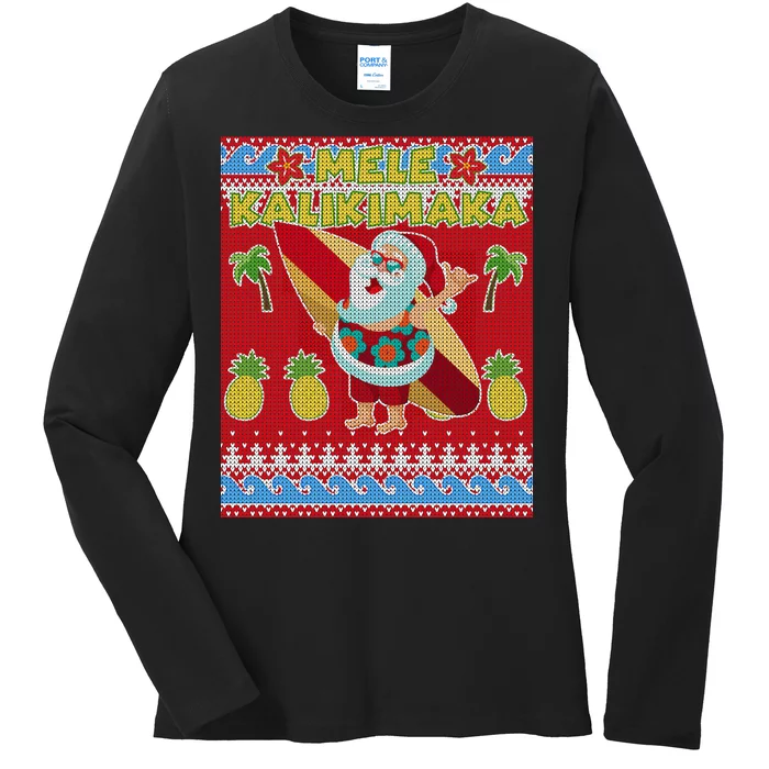 Mele Kalikimaka Santa Ugly Christmas Ladies Long Sleeve Shirt