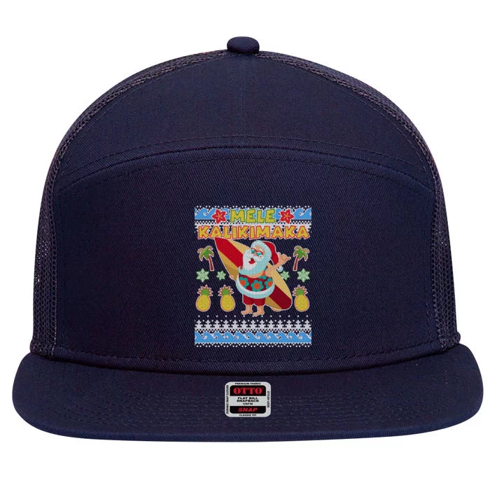 Mele Kalikimaka Santa Ugly Christmas Hawaiian 7 Panel Mesh Trucker Snapback Hat