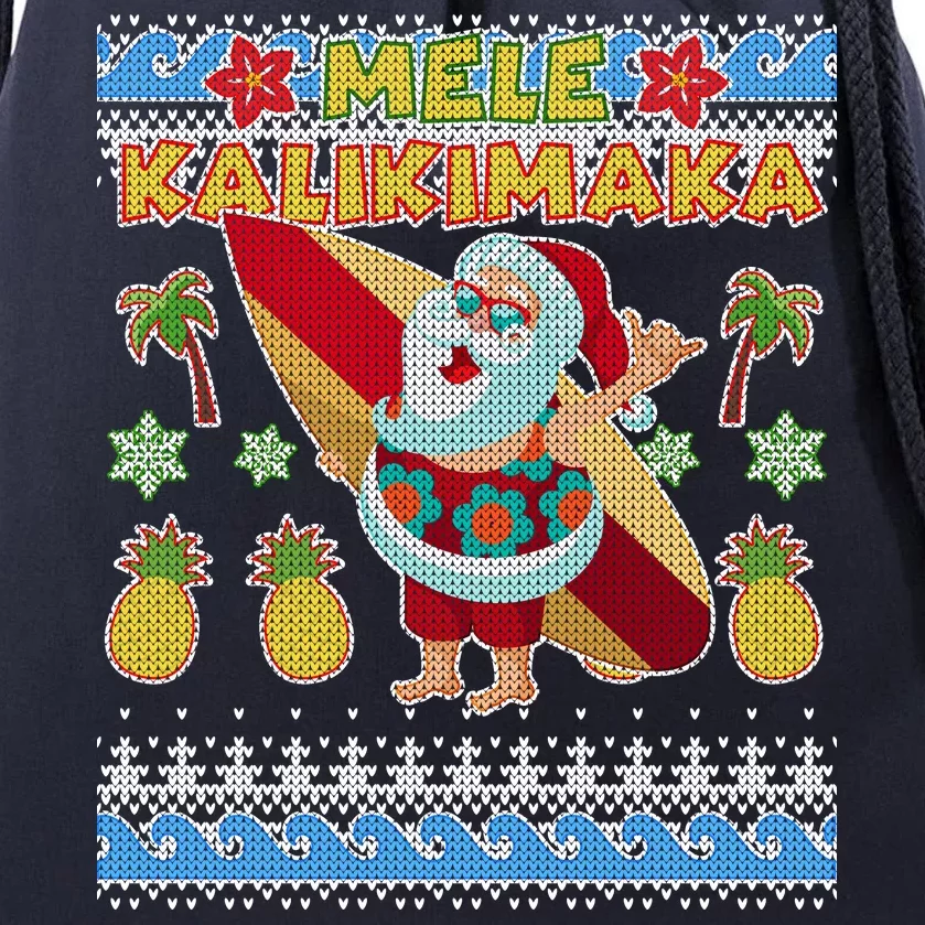 Mele Kalikimaka Santa Ugly Christmas Hawaiian Drawstring Bag