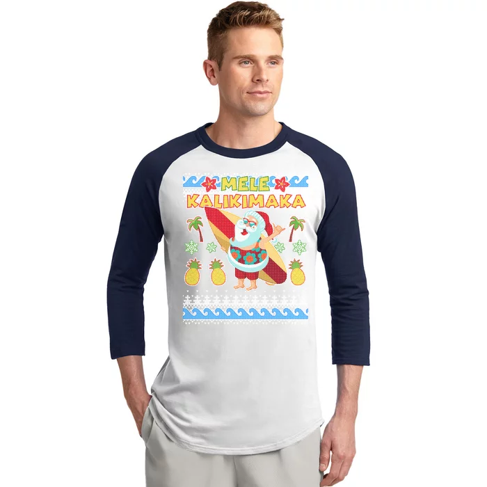 Mele Kalikimaka Santa Ugly Christmas Hawaiian Baseball Sleeve Shirt