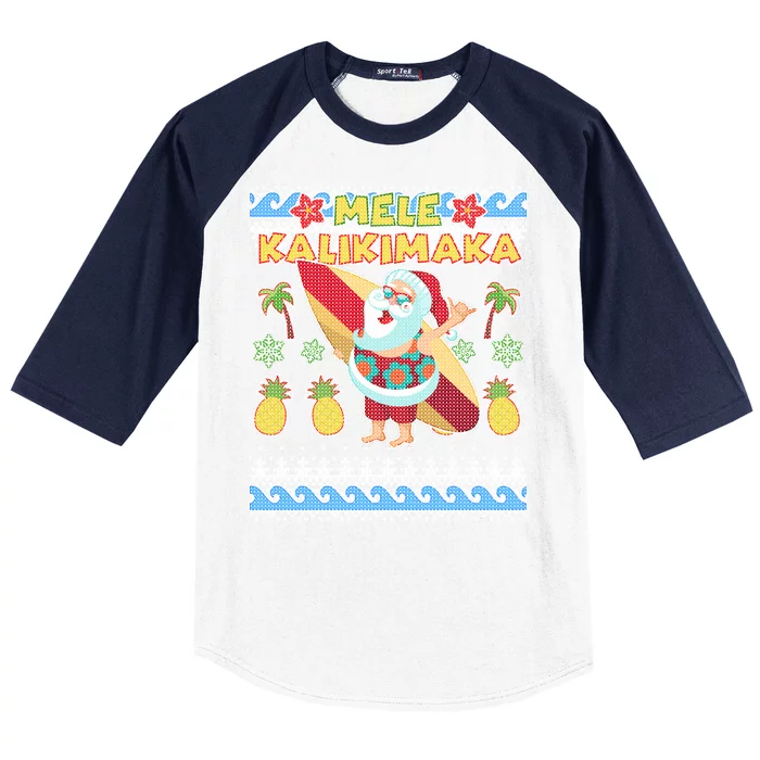 Mele Kalikimaka Santa Ugly Christmas Hawaiian Baseball Sleeve Shirt