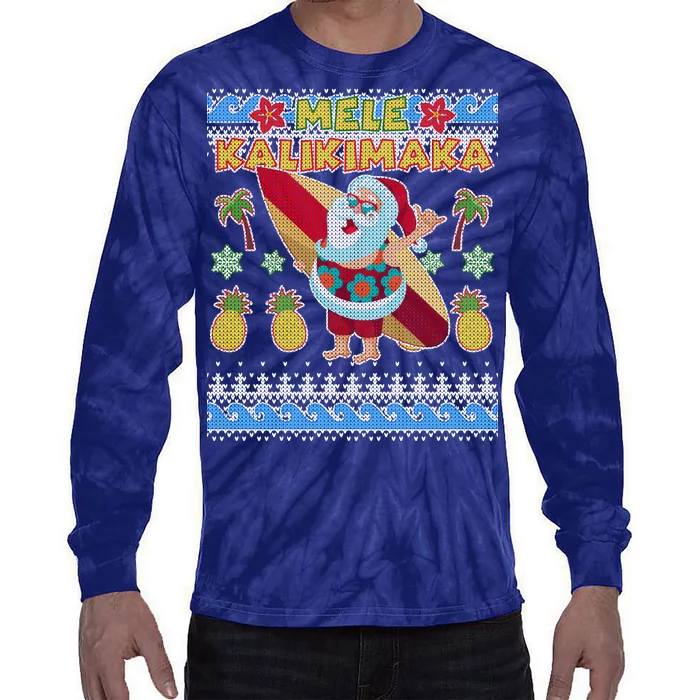 Mele Kalikimaka Santa Ugly Christmas Hawaiian Tie-Dye Long Sleeve Shirt