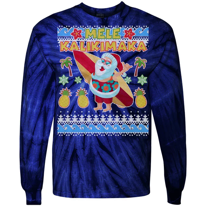 Mele Kalikimaka Santa Ugly Christmas Hawaiian Tie-Dye Long Sleeve Shirt