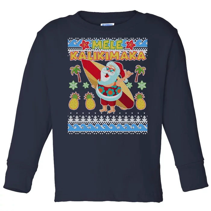 Mele Kalikimaka Santa Ugly Christmas Hawaiian Toddler Long Sleeve Shirt