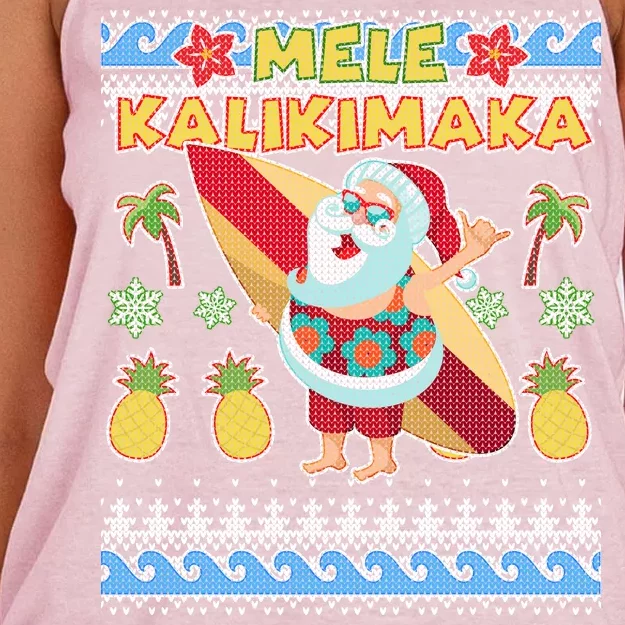 Mele Kalikimaka Santa Ugly Christmas Hawaiian Women's Knotted Racerback Tank