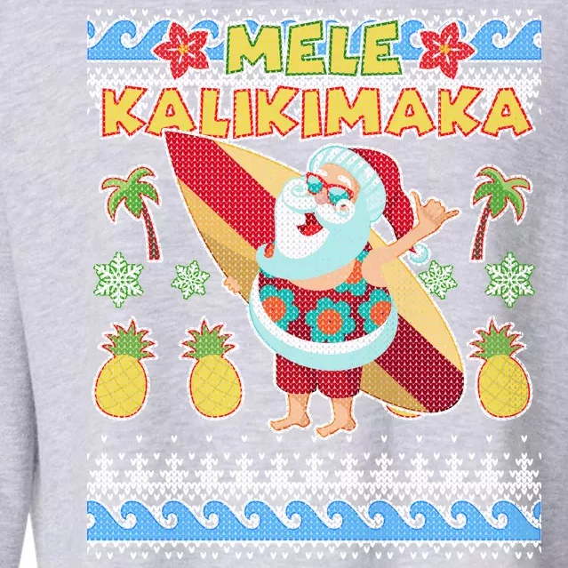 Mele Kalikimaka Santa Ugly Christmas Hawaiian Cropped Pullover Crew