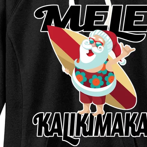 Mele Kalikimaka Surfing Santa Christmas Women's Fleece Hoodie