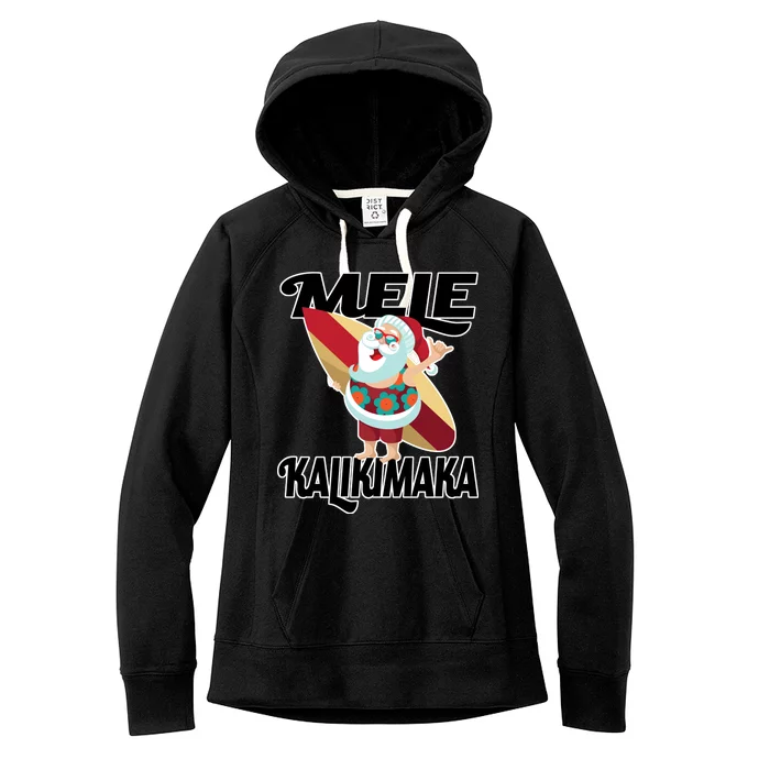 Mele Kalikimaka Surfing Santa Christmas Women's Fleece Hoodie