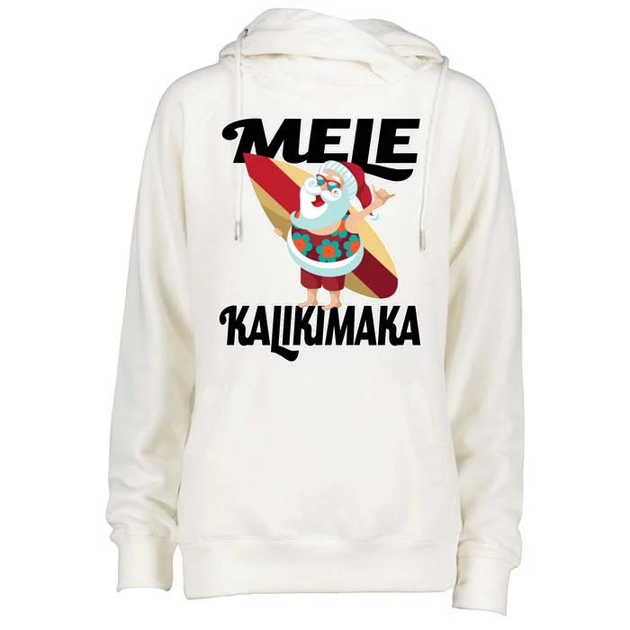 Mele Kalikimaka Surfing Santa Christmas Womens Funnel Neck Pullover Hood