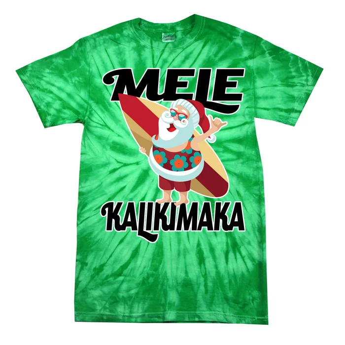 Mele Kalikimaka Surfing Santa Christmas Tie-Dye T-Shirt