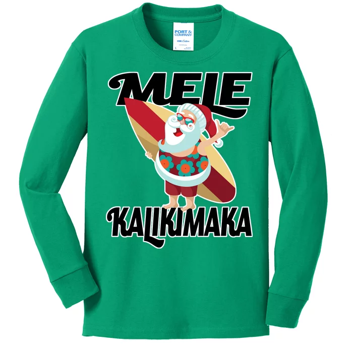 Mele Kalikimaka Surfing Santa Christmas Kids Long Sleeve Shirt