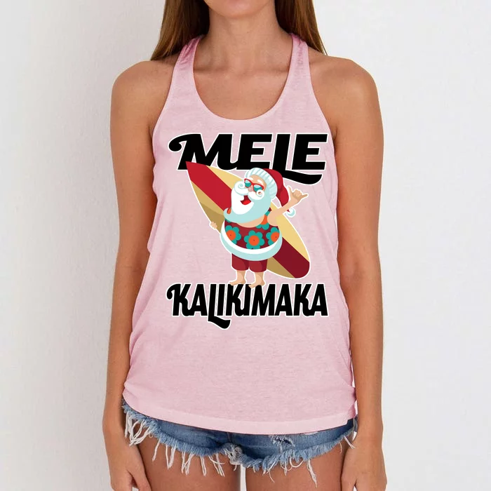 Mele Kalikimaka Surfing Santa Christmas Women's Knotted Racerback Tank