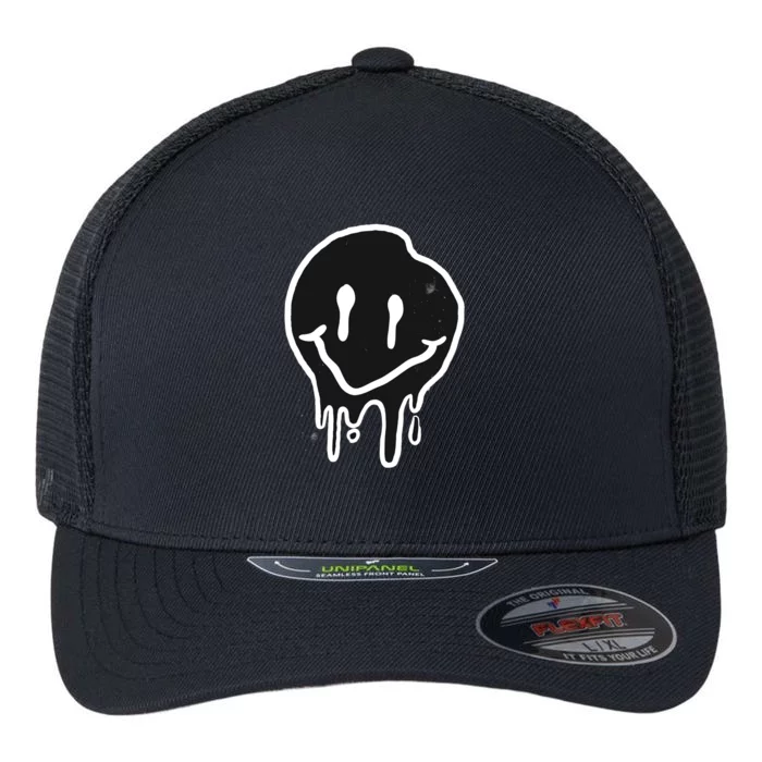 Melting Black And White Smile Face Flexfit Unipanel Trucker Cap