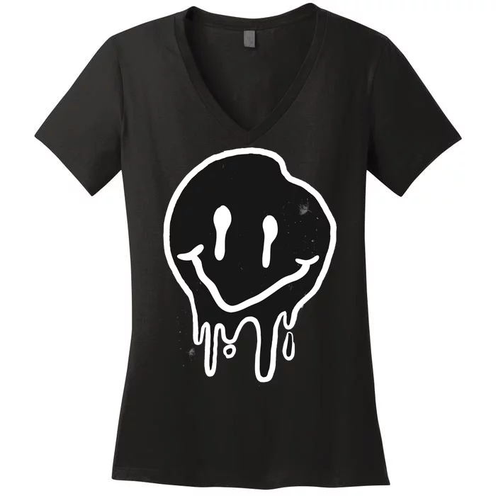 Melting Black And White Smile Face Women's V-Neck T-Shirt