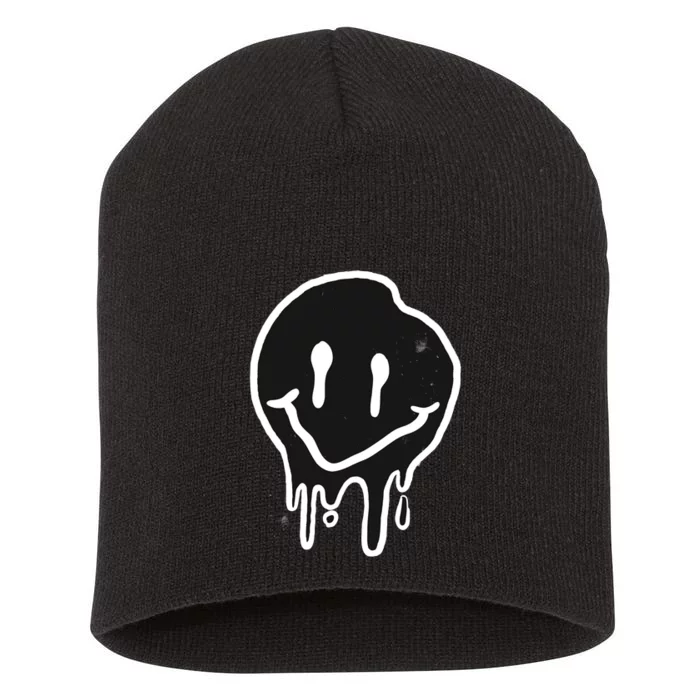 Melting Black And White Smile Face Short Acrylic Beanie