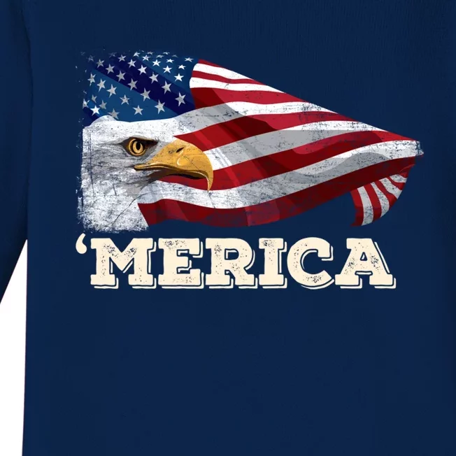 Merica Eagle Mullet 4th Of July American Flag Usa Great Gift Baby Long Sleeve Bodysuit