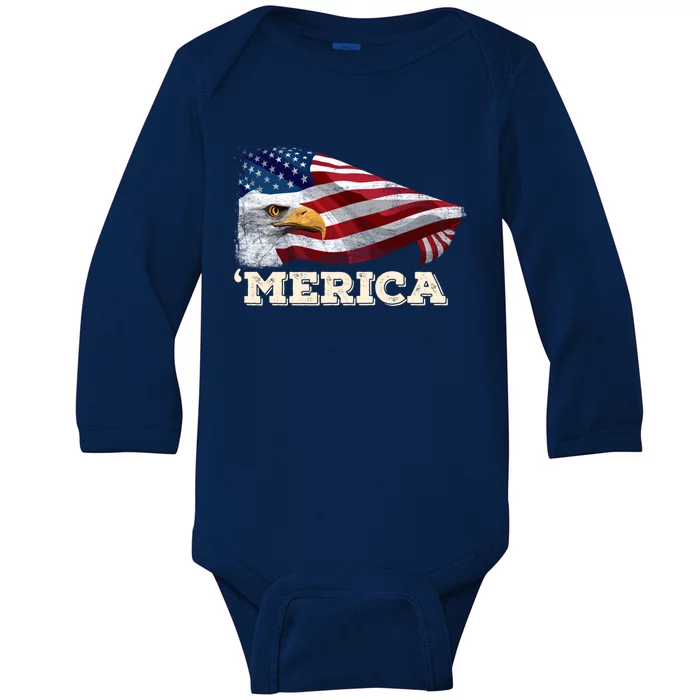 Merica Eagle Mullet 4th Of July American Flag Usa Great Gift Baby Long Sleeve Bodysuit