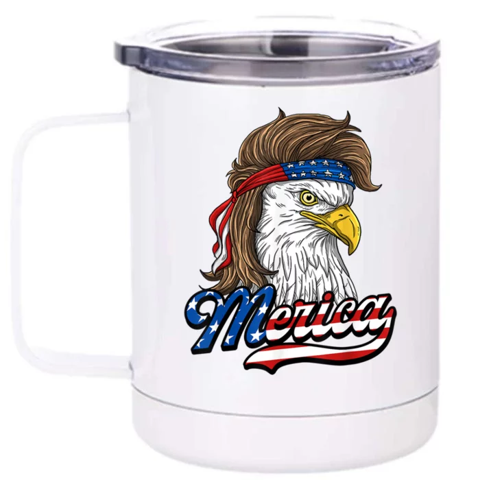 Merica Eagle Mullet 4th Of July American Flag Gift Front & Back 12oz Stainless Steel Tumbler Cup