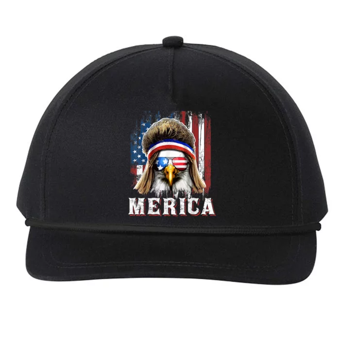 Merica Eagle Mullet 4th Of July American Flag Stars Stripes Snapback Five-Panel Rope Hat