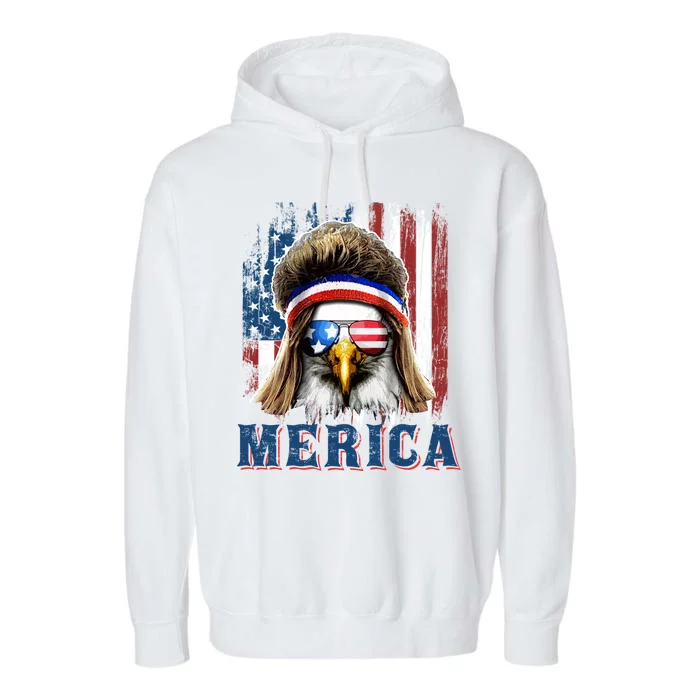 Merica Eagle Mullet Shirt 4th Of July American Flag Garment-Dyed Fleece Hoodie