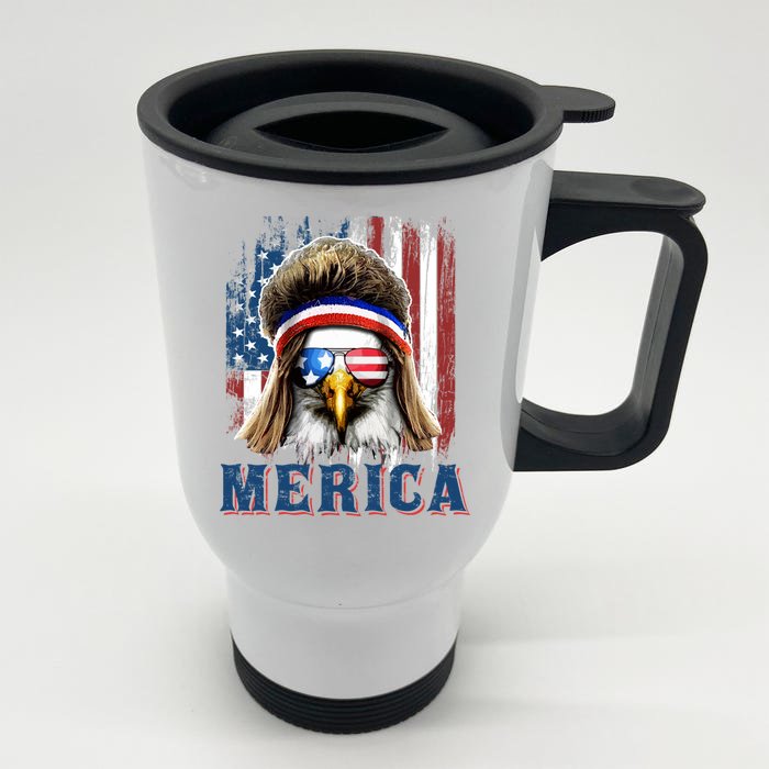 Merica Eagle Mullet Shirt 4th Of July American Flag Front & Back Stainless Steel Travel Mug