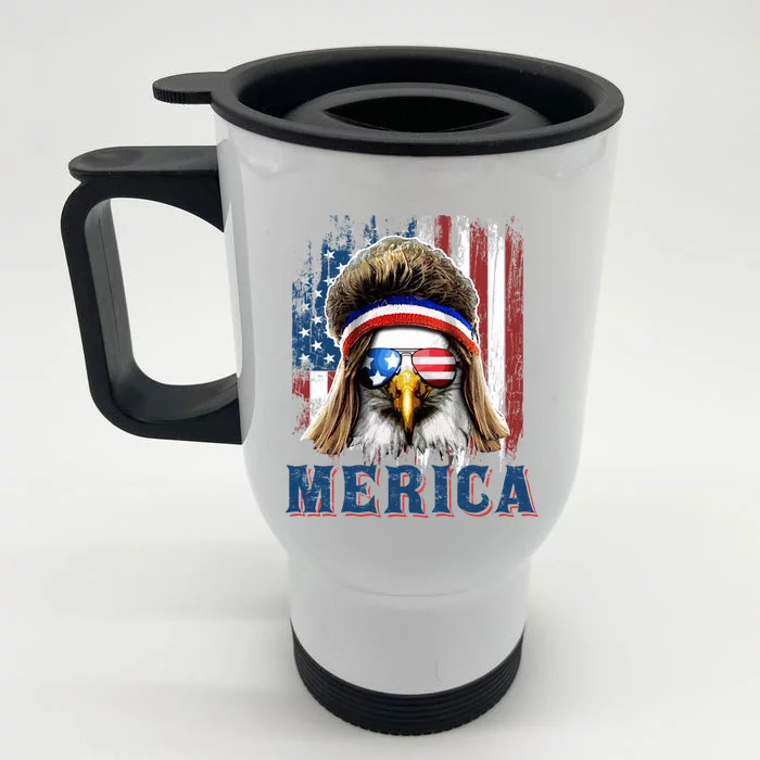 Merica Eagle Mullet Shirt 4th Of July American Flag Front & Back Stainless Steel Travel Mug