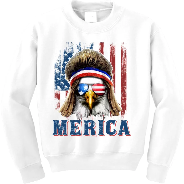 Merica Eagle Mullet Shirt 4th Of July American Flag Kids Sweatshirt