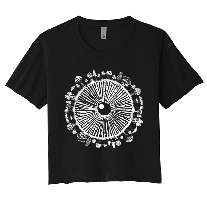 Mushroom Eye Mycology Foraging Magic Spore Women's Crop Top Tee