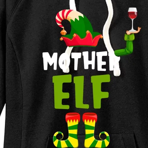 Mother Elf Matching Christmas Gift Wine Lover Gift Funny Gift Women's Fleece Hoodie