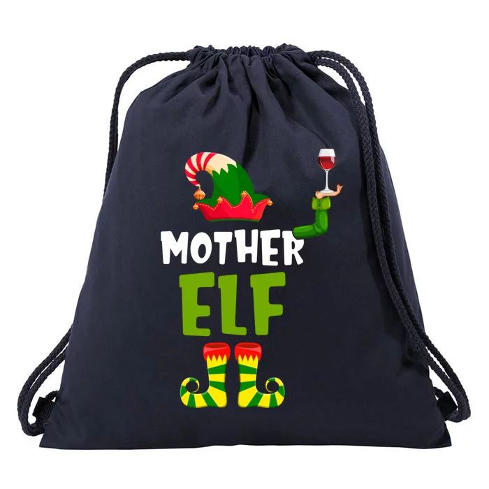 Mother Elf Matching Christmas Gift Wine Lover Gift Funny Gift Drawstring Bag