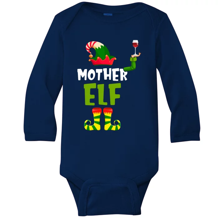 Mother Elf Matching Christmas Gift Wine Lover Gift Funny Gift Baby Long Sleeve Bodysuit