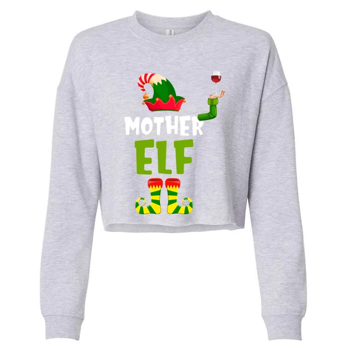 Mother Elf Matching Christmas Gift Wine Lover Gift Funny Gift Cropped Pullover Crew