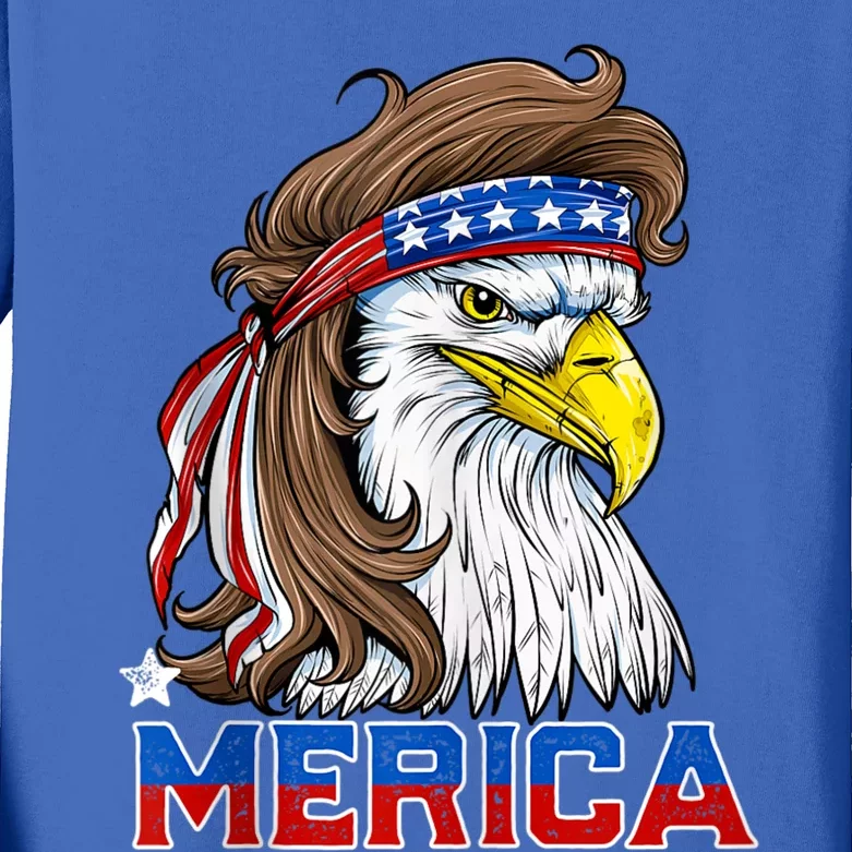 Merica Eagle Mullet 4th Of July Men Women American Flag USA Kids Long Sleeve Shirt