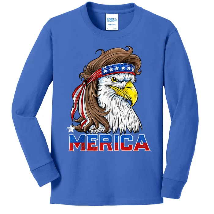 Merica Eagle Mullet 4th Of July Men Women American Flag USA Kids Long Sleeve Shirt