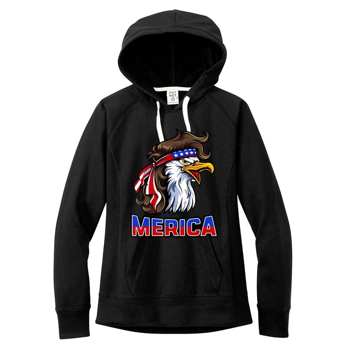 Merica Eagle Mullet 4th Of July American Flag Women's Fleece Hoodie