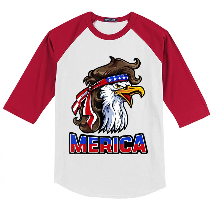 Merica Eagle Mullet 4th Of July American Flag Kids Colorblock Raglan Jersey