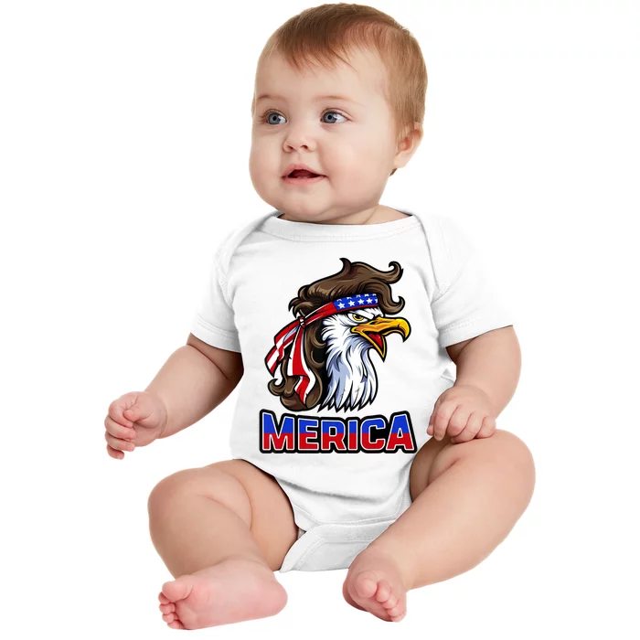 Merica Eagle Mullet 4th Of July American Flag Baby Bodysuit