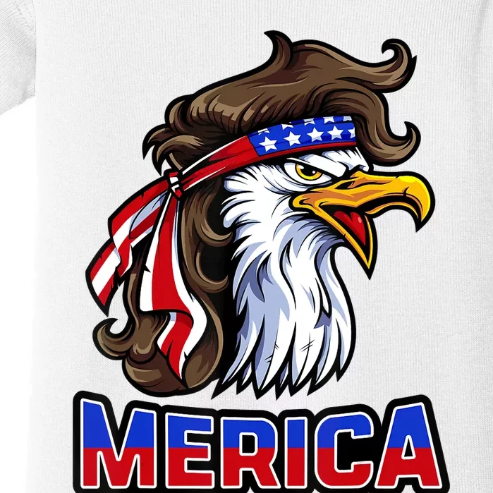 Merica Eagle Mullet 4th Of July American Flag Baby Bodysuit