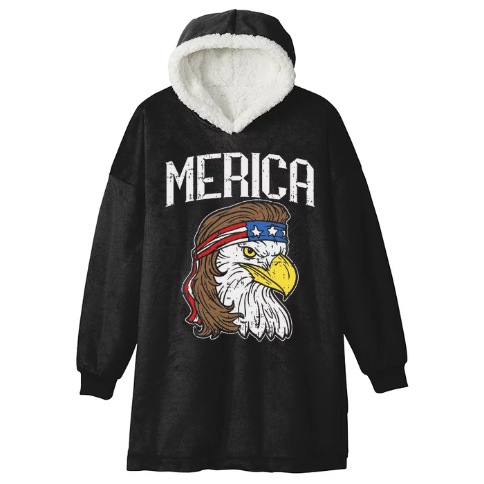 Merica Eagle Mullet 4th of July Redneck Patriot Gift Hooded Wearable Blanket