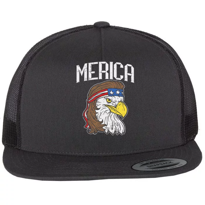 Merica Eagle Mullet 4th of July Redneck Patriot Gift Flat Bill Trucker Hat