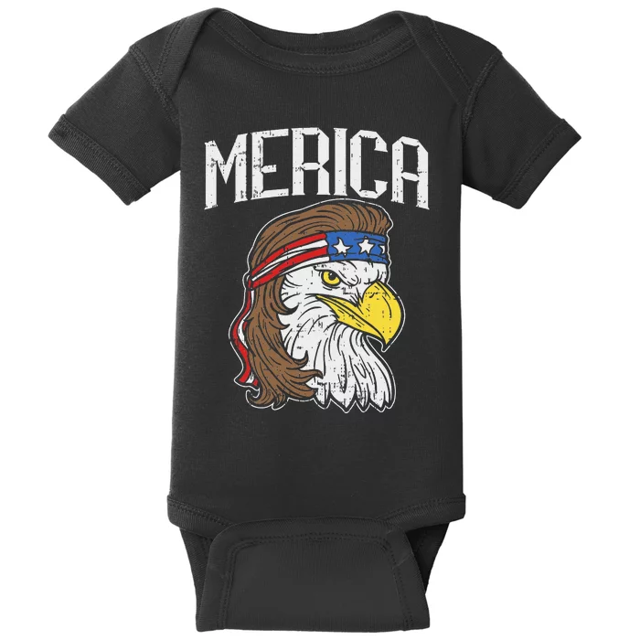 Merica Eagle Mullet 4th of July Redneck Patriot Gift Baby Bodysuit