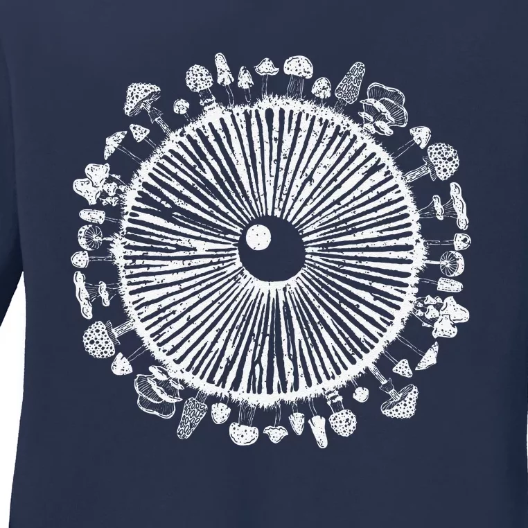 Mushroom Eye Mycology Foraging Magic Spore Print Graphic Ladies Long Sleeve Shirt