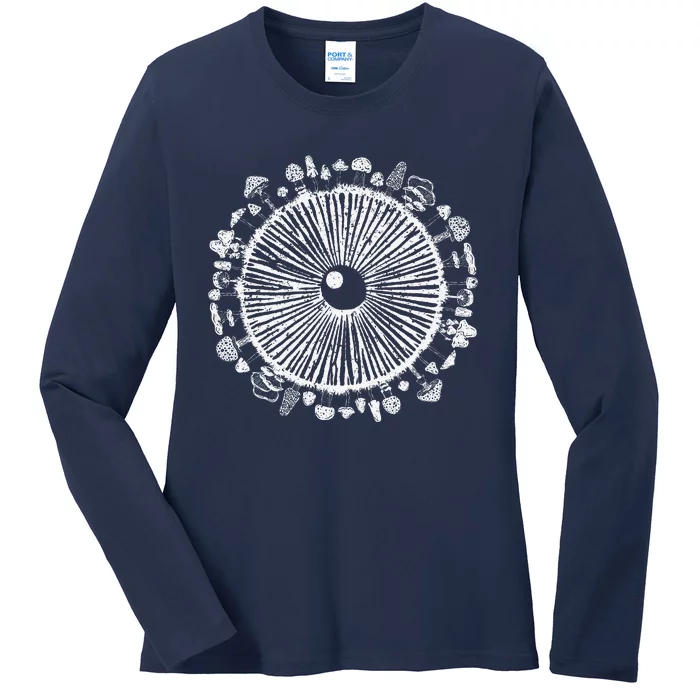 Mushroom Eye Mycology Foraging Magic Spore Print Graphic Ladies Long Sleeve Shirt