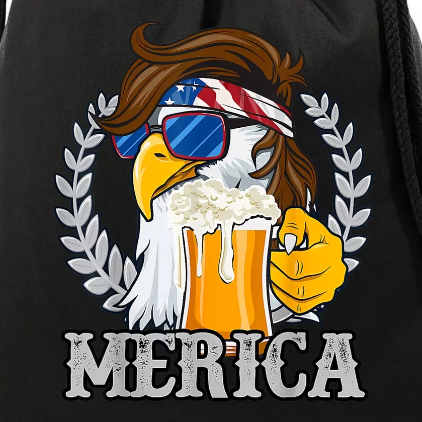 Merica Eagle Mullet Beer USA American Flag Funny 4th Of July Drawstring Bag