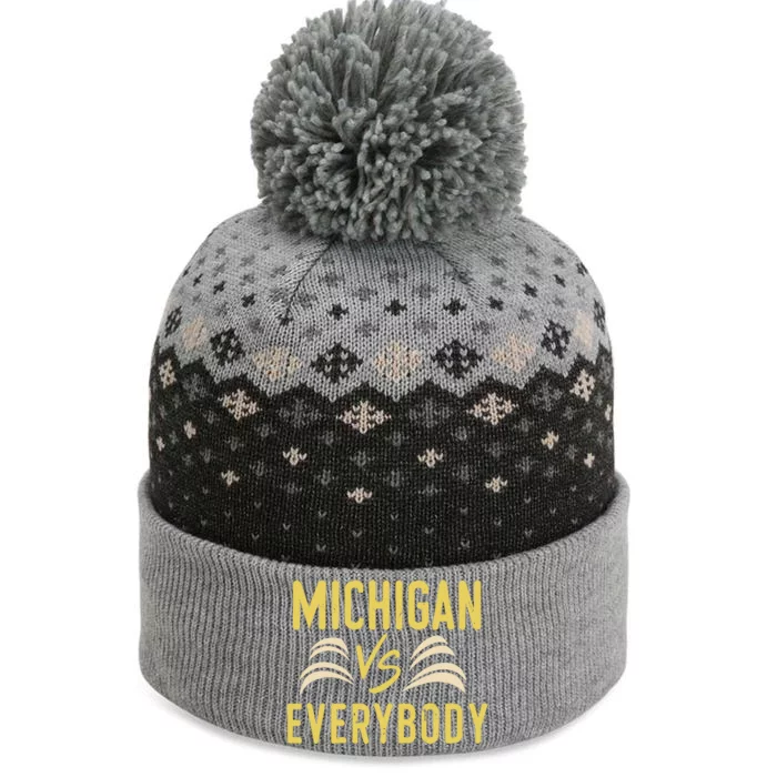 Michigan Everybody Michigan Vs Versus Against Everyone The Baniff Cuffed Pom Beanie