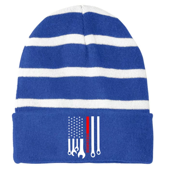 Mechanic Engineer Mechanist Garage American Flag Gift Idea Gift Striped Beanie with Solid Band