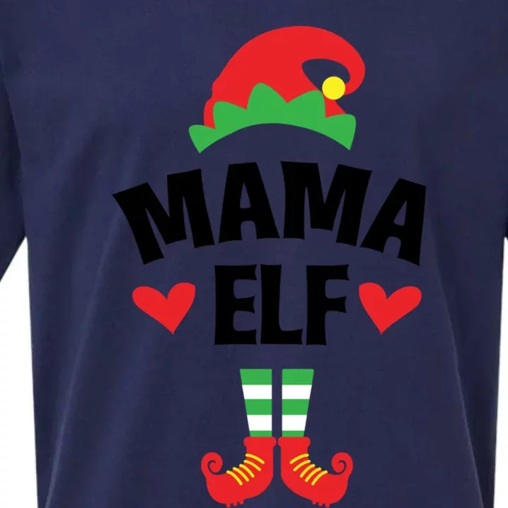 Mama Elf Mom Mother Christmas Party Matching Family Xmas Gift Sueded Cloud Jersey T-Shirt