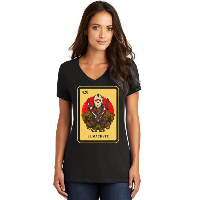 Mexican El Machete Traditional Bingo Card Game Women's V-Neck T-Shirt