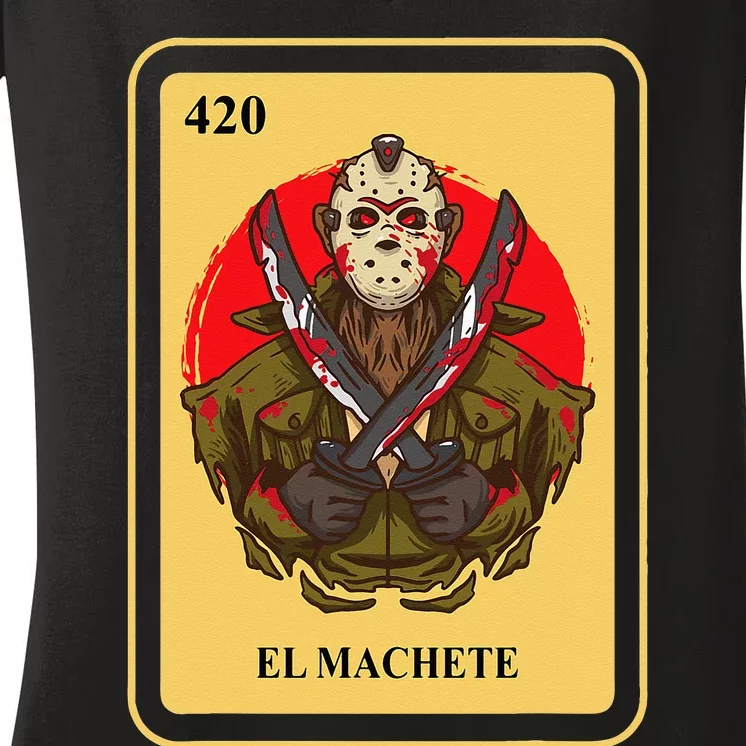 Mexican El Machete Traditional Bingo Card Game Women's V-Neck T-Shirt