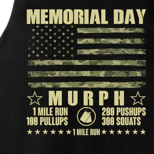 Memorial Day Murph Workout Camo USA American Flag Ladies Tri-Blend Wicking Tank